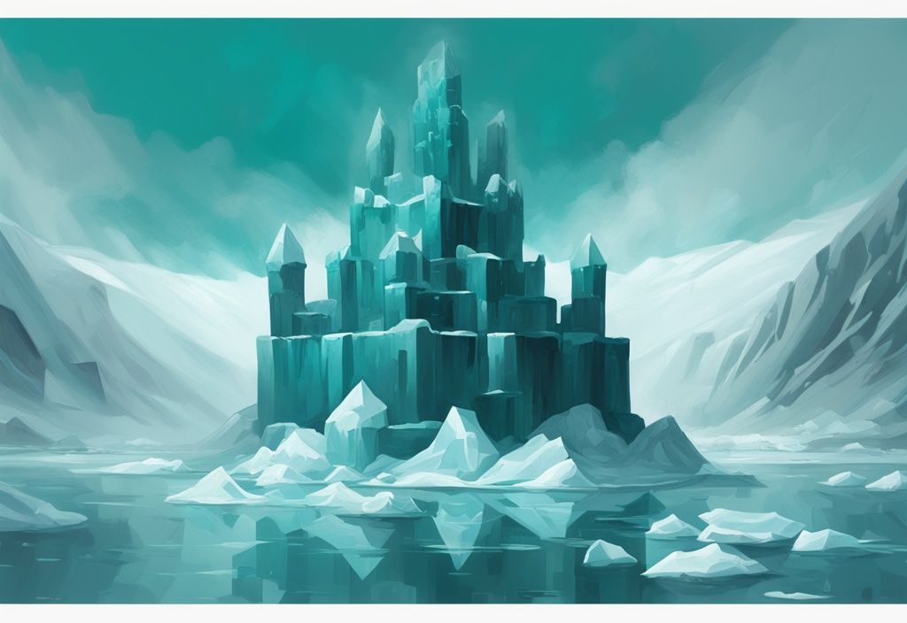 Modern digital painting of a teal ice fortress symbolizing emotional unavailability.