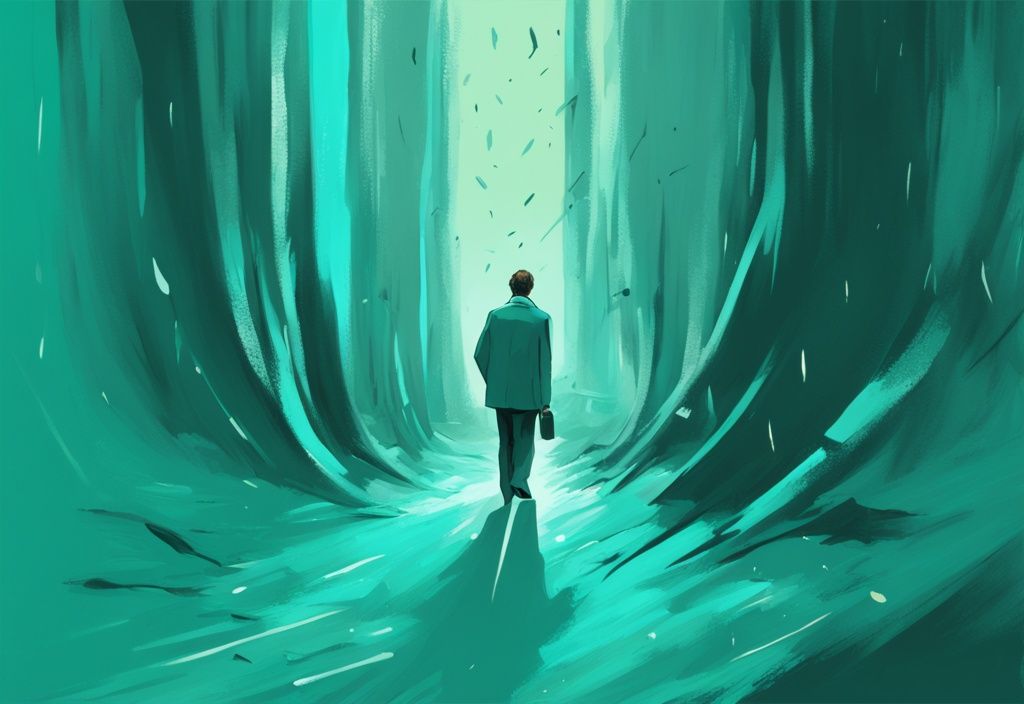 Modern digital painting of a narcissistic individual leaving manipulative breadcrumbs with a hopeful person following, teal color theme