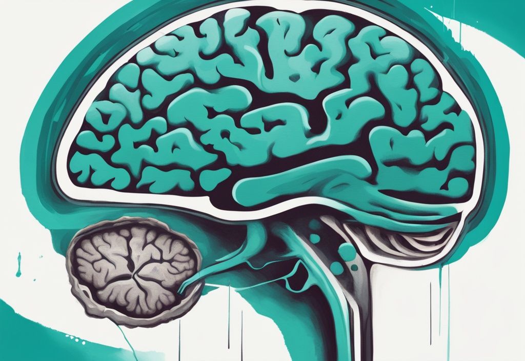 Modern digital painting of human brain cross-section showing contrast between healthy and damaged areas, highlighting brain damage from narcissistic abuse symptoms.