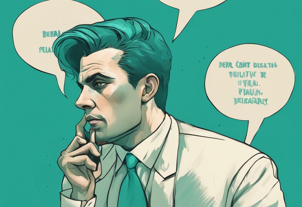 Modern digital painting of narcissistic character in teal theme, making derogatory remarks to distressed character in speech bubbles.