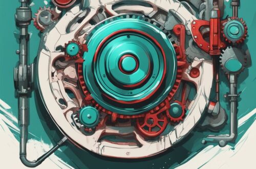 Modern digital painting with teal theme, finger hovering over red "Trigger" button, background of interconnected gears and levers, triggers after narcissistic abuse.