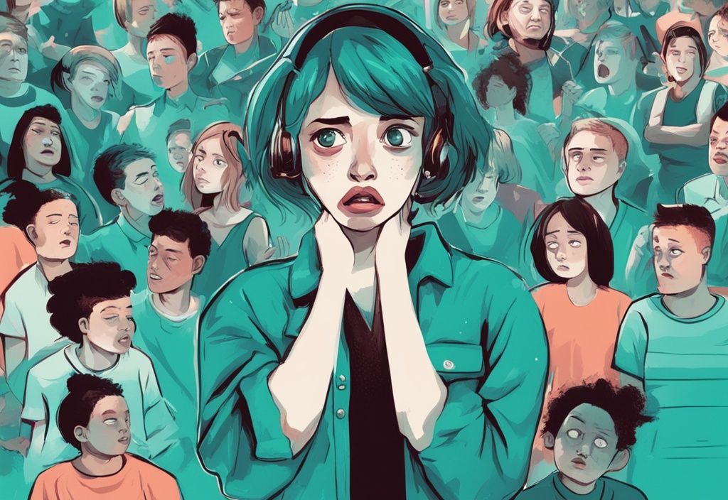 Modern digital painting illustrating toxic daughter signs with exaggerated eye rolls, constant arguments, and a disinterested teenager showing disrespect towards parents, main color theme teal.