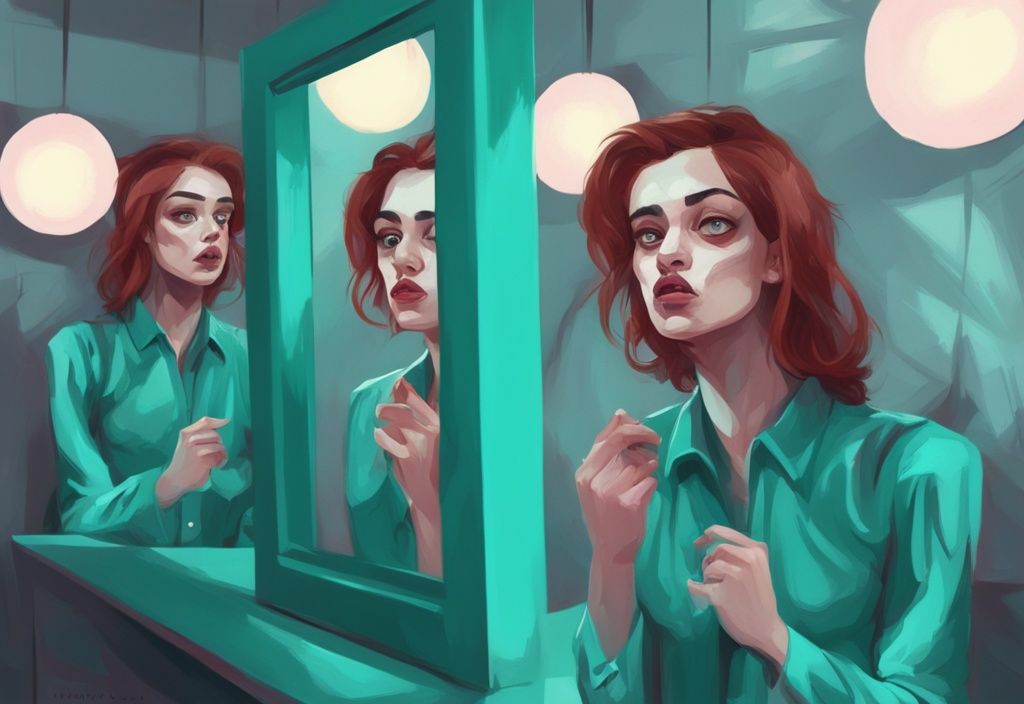 Modern digital painting of a narcissist looking into a mirror, with a shocked and lost reflection, illustrating when a narcissist realizes they lost you.