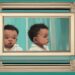 Digital painting of a baby and a man in mirrors exploring "are narcissists born or made" theme in teal tones.