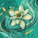 Modern digital painting of wilting narcissus flowers in teal, abstractly illustrating how to make a narcissist panic.