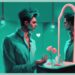 Modern digital painting of a man in teal theme, reflecting on a heart-shaped object, symbolizing the question: can a narcissist change for love?